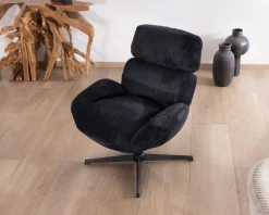 Meuble House Fauteuil relax tournant 360° en velours côtelé noir 