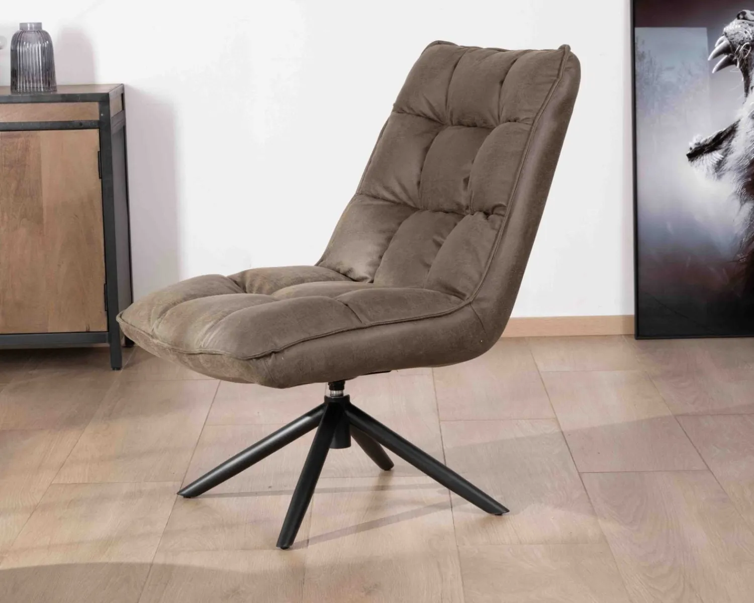Meuble House Fauteuil relax ultra-confort avec pied rotatif "Grundy" en tissu microfibre vert kaki Outlet