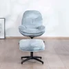 Meuble House Fauteuil rotatif enveloppant avec repose-pieds "Branson" en tissu bleu glacier Sale