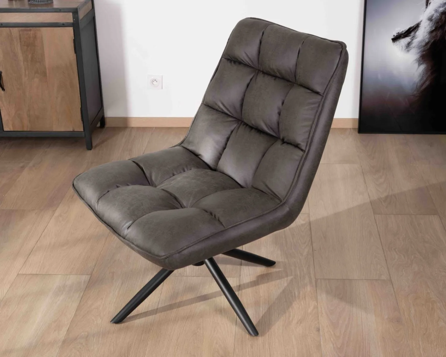 Meuble House Fauteuil rotatif ultra-confort en tissu microfibre gris foncé "Grundy" New