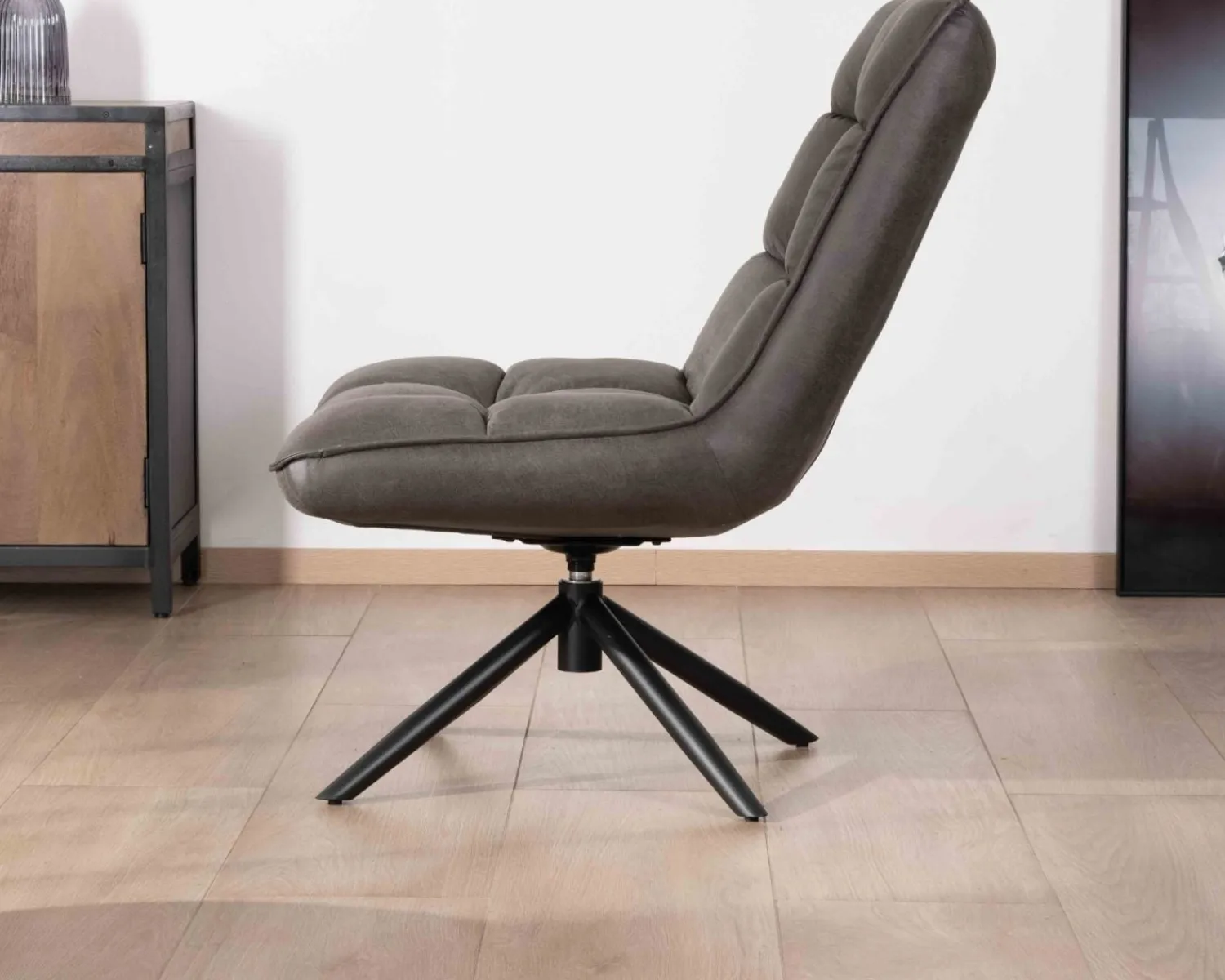 Meuble House Fauteuil rotatif ultra-confort en tissu microfibre gris foncé "Grundy" New