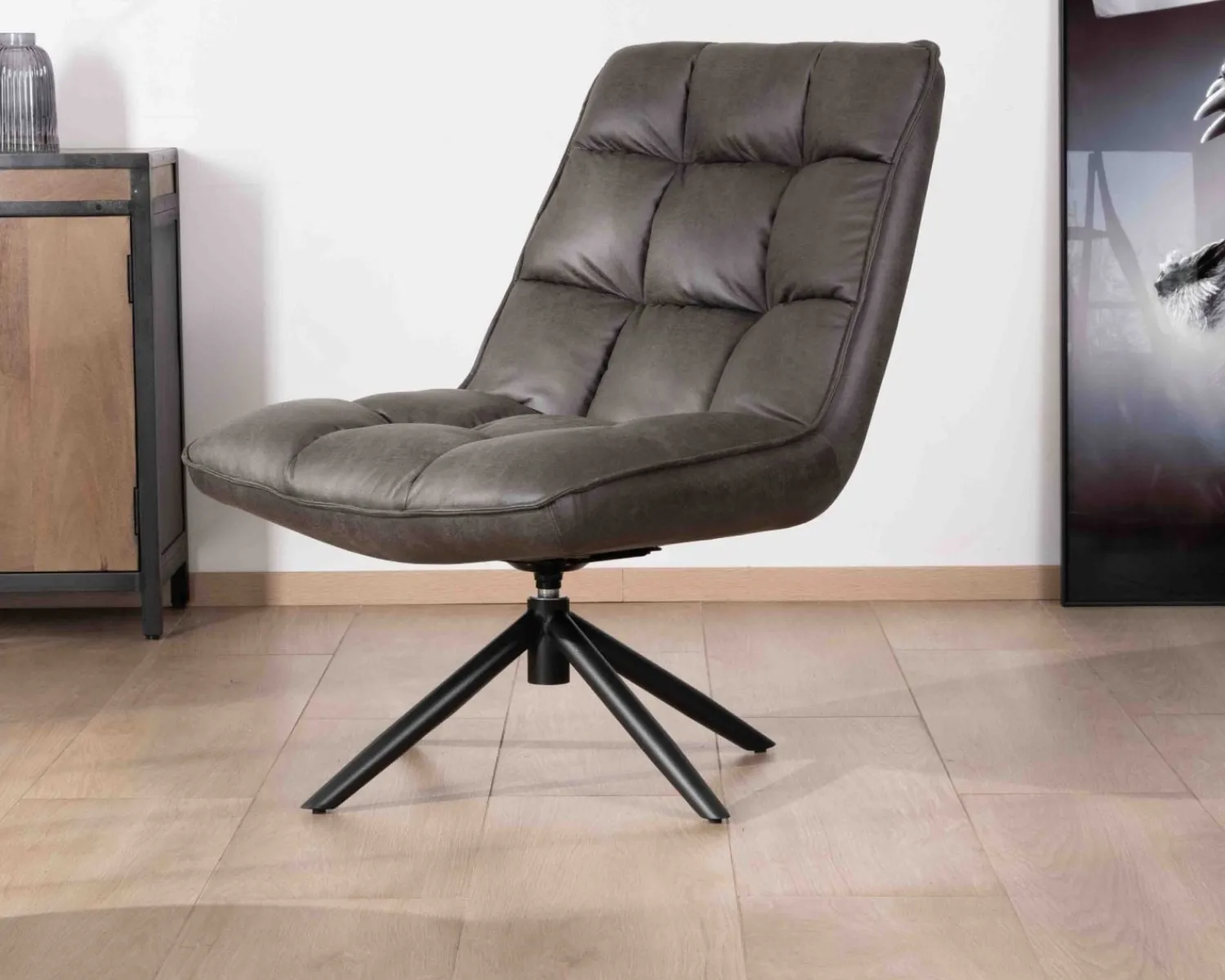 Meuble House Fauteuil rotatif ultra-confort en tissu microfibre gris foncé "Grundy" New