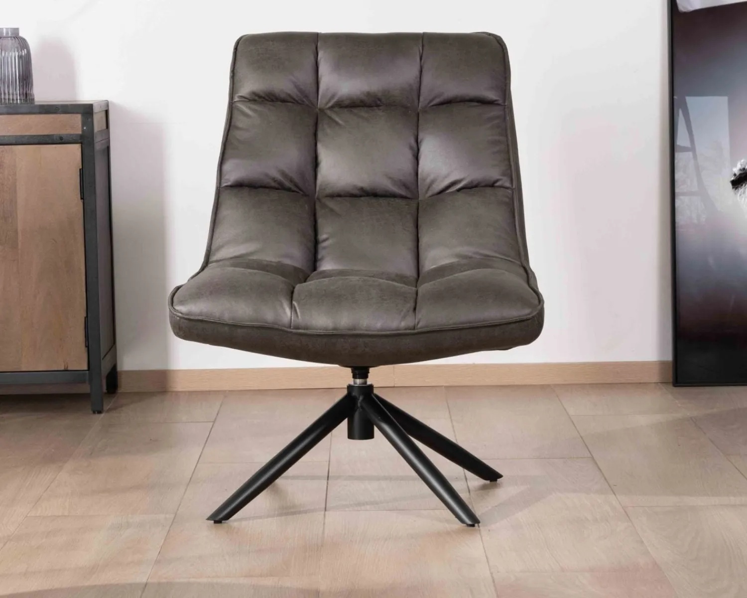 Meuble House Fauteuil rotatif ultra-confort en tissu microfibre gris foncé "Grundy" New