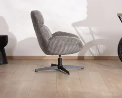 Meuble House Fauteuil rétro en tissu gris et pied pivotant en métal noir