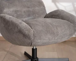 Meuble House Fauteuil rétro en tissu gris et pied pivotant en métal noir