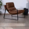 Meuble House Fauteuil rétro tissu havane et métal noir "Torsten" Hot