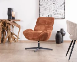 Meuble House Fauteuil tournant 360° en velours côtelé terracotta