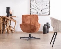 Meuble House Fauteuil tournant 360° en velours côtelé terracotta