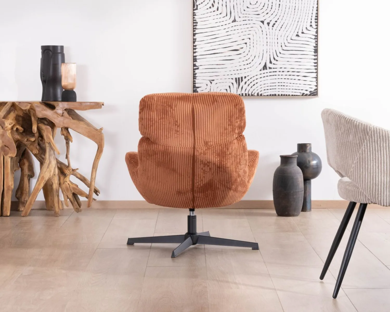 Meuble House Fauteuil tournant 360° en velours côtelé terracotta "Bissett" Outlet