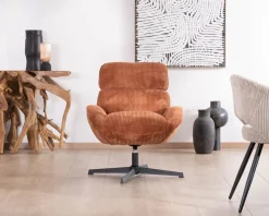 Meuble House Fauteuil tournant 360° en velours côtelé terracotta