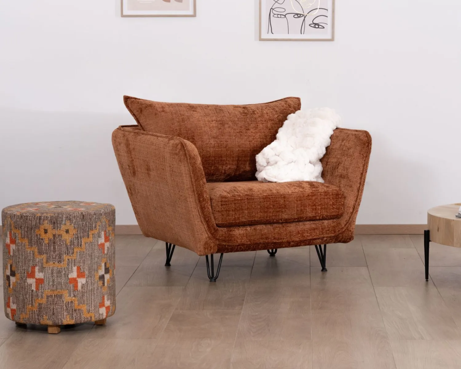 Meuble House Fauteuil ultra confort en tissu terracotta "Hasting" style vintage cosy