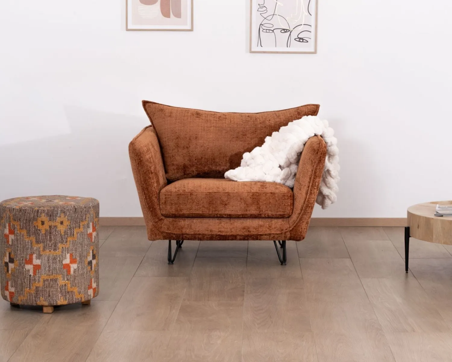 Meuble House Fauteuil ultra confort en tissu terracotta "Hasting" style vintage cosy