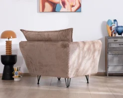 Meuble House Fauteuil ultra confort esprit scandinave en velours côtelé camel 