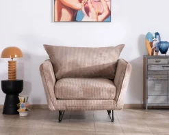 Meuble House Fauteuil ultra confort esprit scandinave en velours côtelé camel 