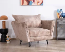 Meuble House Fauteuil ultra confort esprit scandinave en velours côtelé camel 