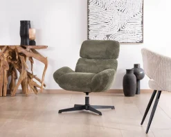 Meuble House Fauteuil ultra confort tournant 360° en velours côtelé vert doux
