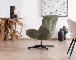 Meuble House Fauteuil ultra confort tournant 360° en velours côtelé vert doux