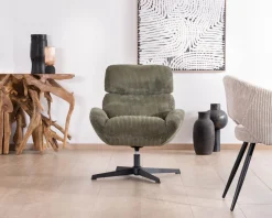 Meuble House Fauteuil ultra confort tournant 360° en velours côtelé vert doux