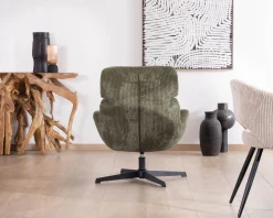 Meuble House Fauteuil ultra confort tournant 360° en velours côtelé vert doux