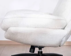 Meuble House Fauteuil vintage avec pouf en tissu blanc ultra doux "Branson" Outlet