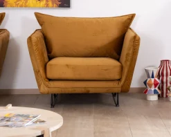 Meuble House Fauteuil vintage ocre en tissu et métal ultra confort