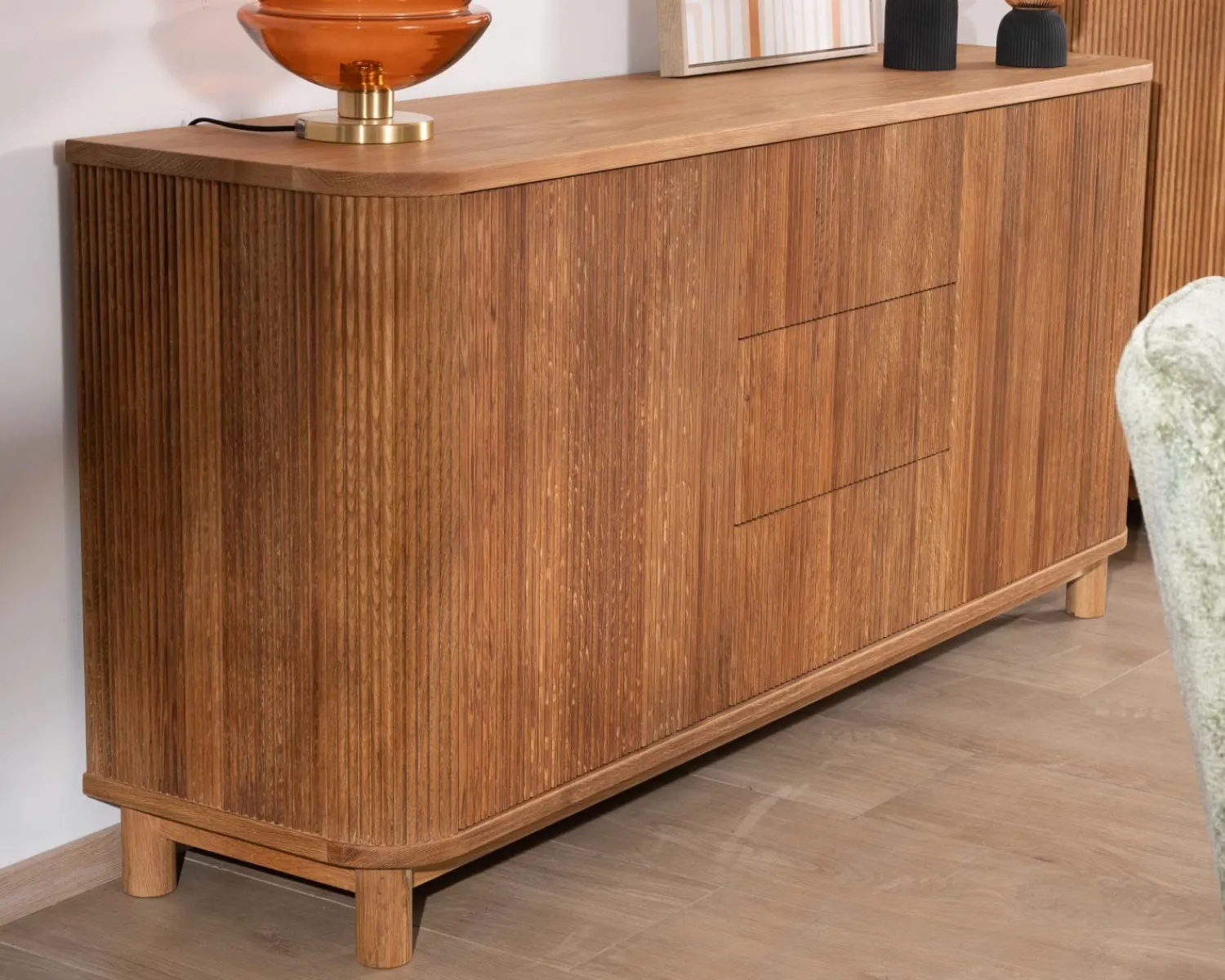 Meuble House Grand bahut style rétro en chêne huilé 180 cm "Winton"