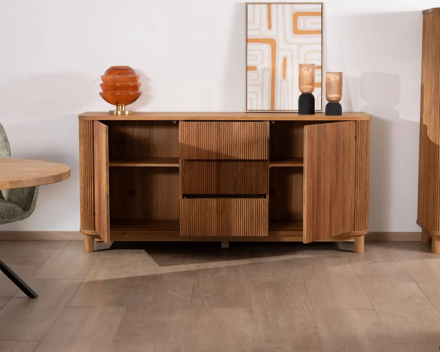 Meuble House Grand bahut style rétro en chêne huilé 180 cm "Winton"