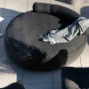 Meuble House Grand bain de soleil ultra-moelleux en tissu gris foncé "Saint Tropez" diamètre 1m80 New