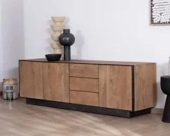 Meuble House Grand banc TV 180 cm en manguier style épuré "Santo" avec portes et tiroirs New
