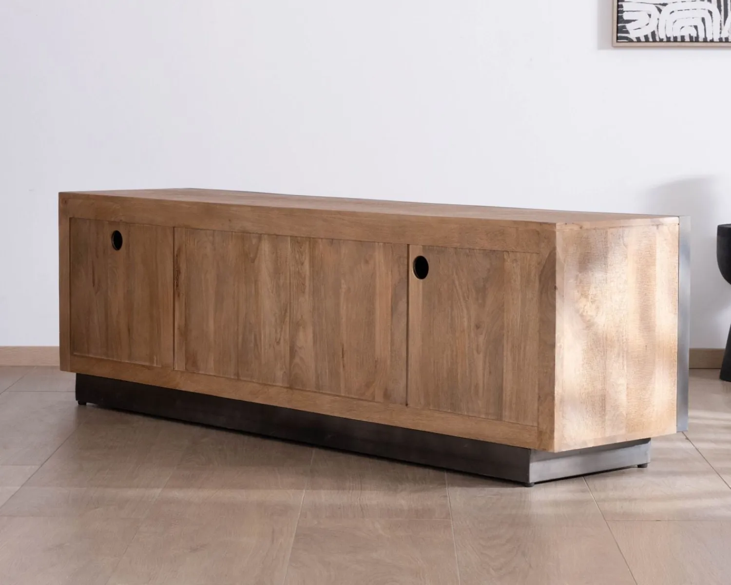 Meuble House Grand banc TV 180 cm en manguier style épuré "Santo" avec portes et tiroirs New