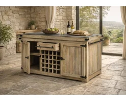 Meuble House Grand billot de cuisine bois massif plateau pierre 