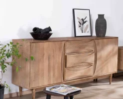 Meuble House Grand buffet contemporain en manguier avec portes et tiroirs poignées encastrées