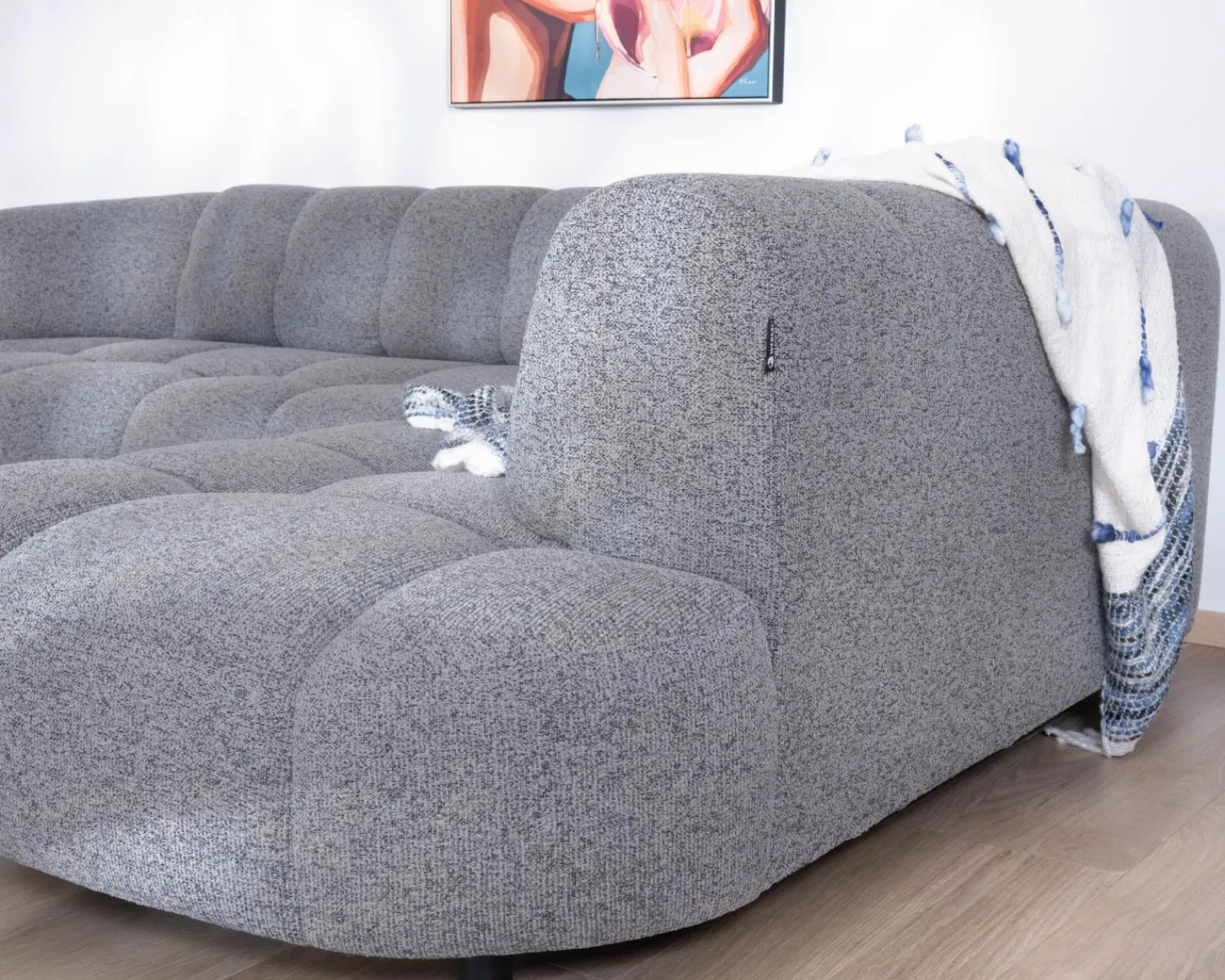 Meuble House Grand canapé d'angle en tissu tramé gris "Syltan" avec profondeur d'assise réglable électriquement Discount