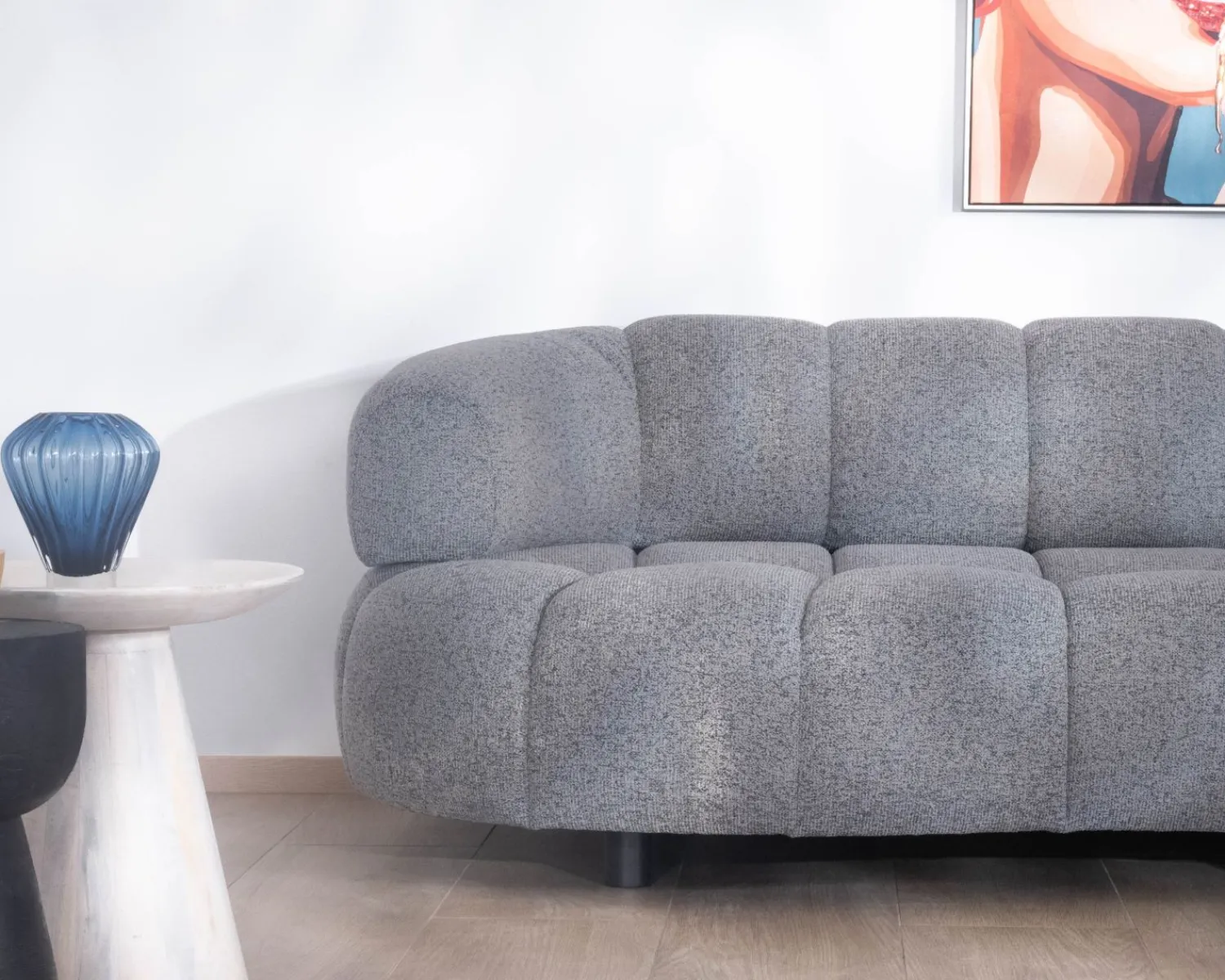 Meuble House Grand canapé d'angle en tissu tramé gris "Syltan" avec profondeur d'assise réglable électriquement Discount
