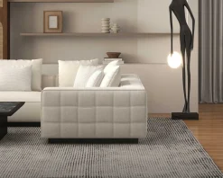 Meuble House Grand canapé d'angle graphique et ultra cosy en tissu blanc