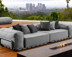 Meuble House Grand canapé de terrasse droit modulaire esprit décontracté tissu gris