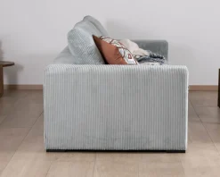 Meuble House Grand canapé moelleux avec pouf modulaire "Tuléar" en velours côtelé bleu grisé Hot