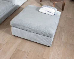 Meuble House Grand canapé moelleux avec pouf modulaire "Tuléar" en velours côtelé bleu grisé Hot