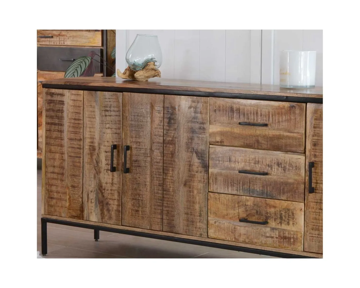 Meuble House Grande enfilade en bois massif et métal "Mango" multi rangements Online