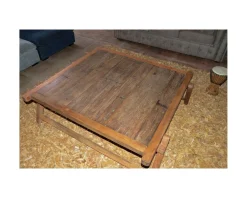Meuble House Grande table basse carrée vieux bois ethnique 