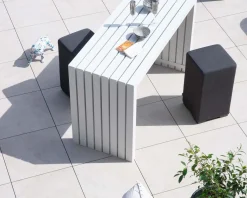 Meuble House Grande table de bar épurée en aluminium blanc 200cm "Java Island" Discount