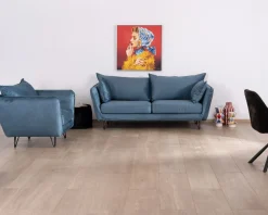Meuble House Grand fauteuil cosy en tissu bleu et pieds en métal noir "Hasting" Online