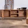 Meuble House Grand meuble TV 175cm design arrondi vintage acacia massif "Boomer" 2 portes et 2 niches