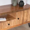 Meuble House Grand meuble TV 195 cm en acacia façades gaufrées et pieds métal "Wendy" Sale