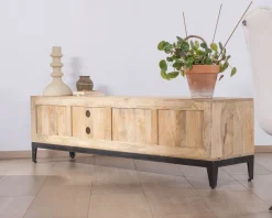 Meuble House Grand meuble TV 180 cm en manguier massif avec portes, niches et tiroirs "Gola" Clearance