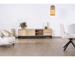 Meuble House Grand meuble TV 180 cm en manguier massif avec portes, niches et tiroirs 