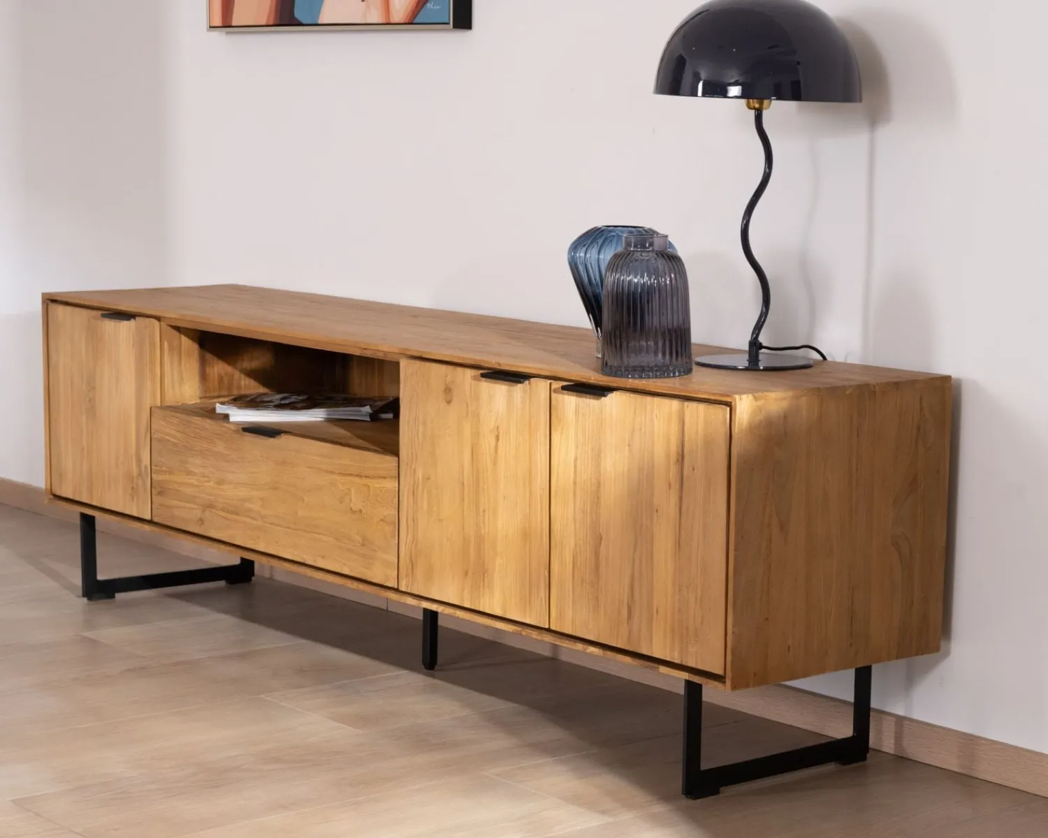 Meuble House Grand meuble TV 200 cm en teck recyclé "Bahia" style rétro Sale