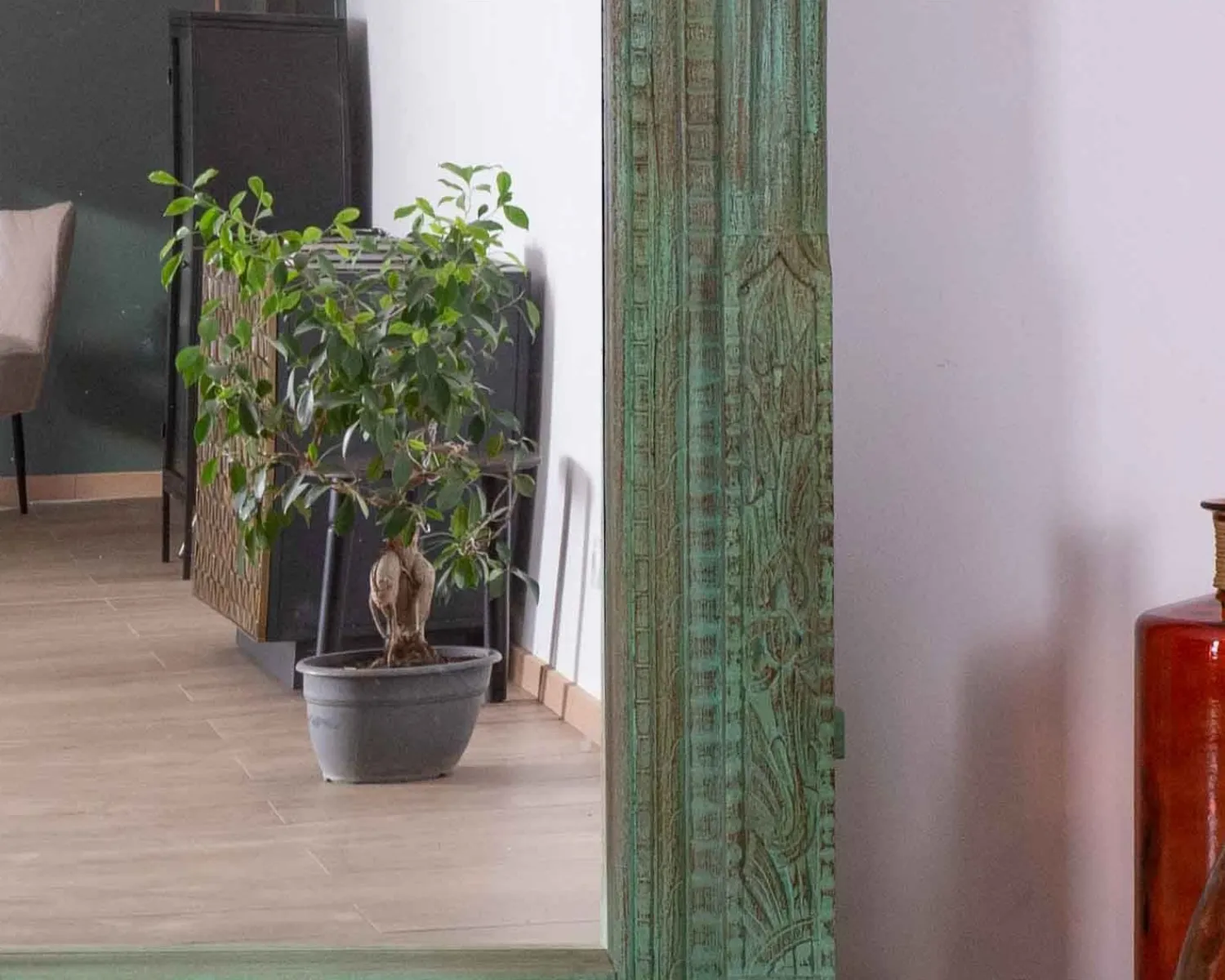 Meuble House Grand miroir avec cadre indien en bois "Vieille Porte" pièce unique Outlet