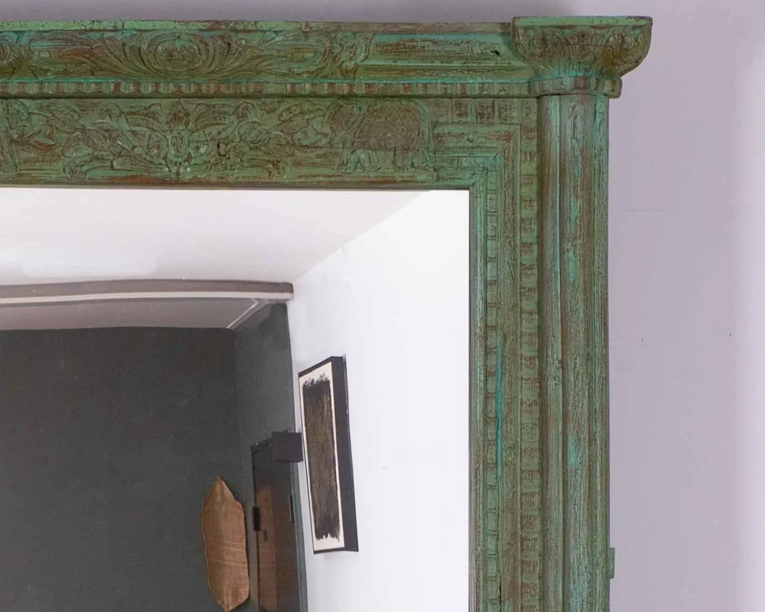 Meuble House Grand miroir avec cadre indien en bois "Vieille Porte" pièce unique Outlet