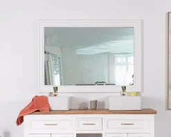 Meuble House Grand miroir rectangulaire 130x90 cm cadre en acacia blanc "Trégastel" Sale